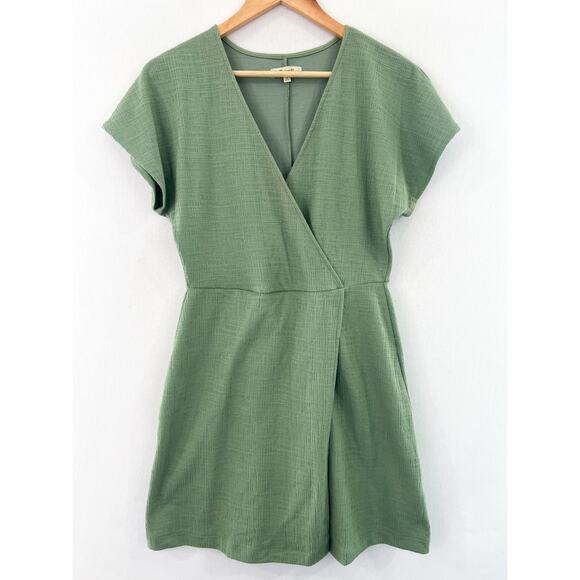 Madewell Cross Front Flutter Sleeve Mini Dress Small Sage Green V Neck Textured - Picture 1 of 6